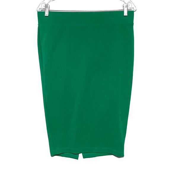 Green Pencil Skirt Torrid 00 /10 Pull On Stretch Back Slit Career Office Preppy - Picture 1 of 4